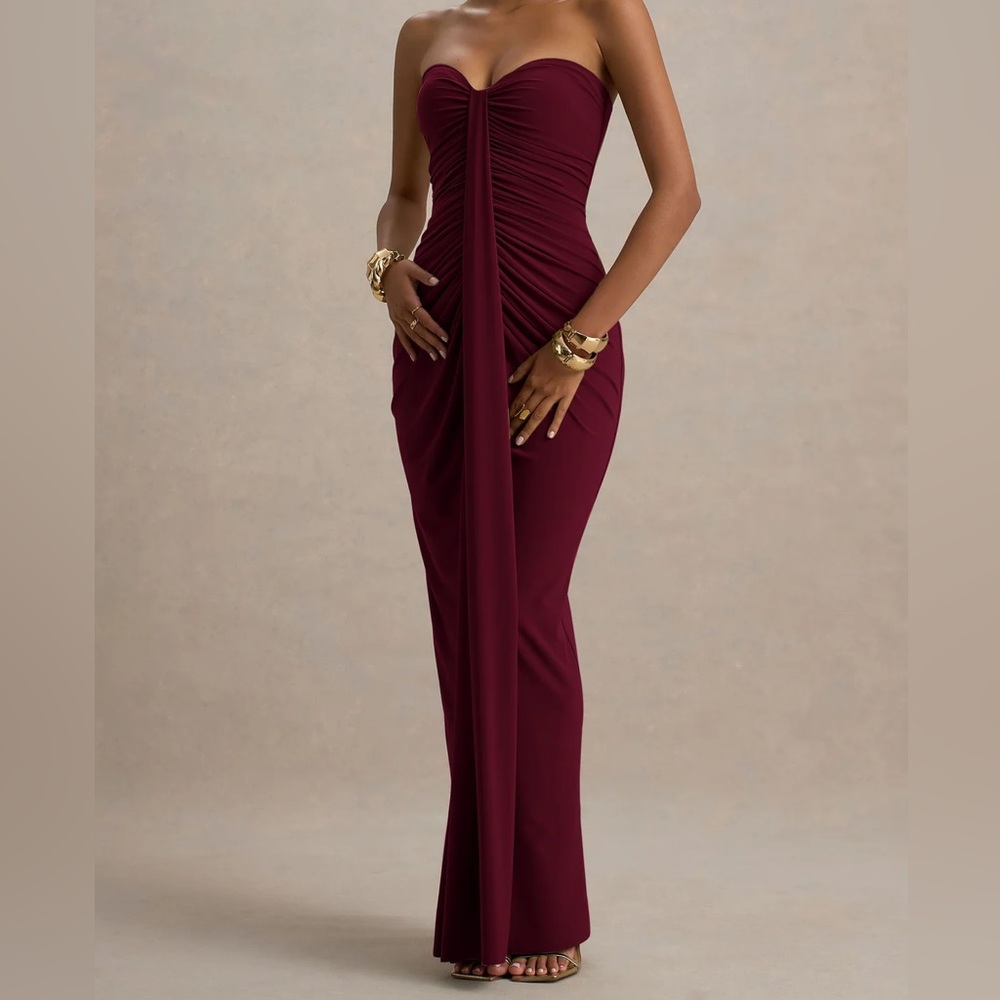 Club L London Strapless Burgundy Dress